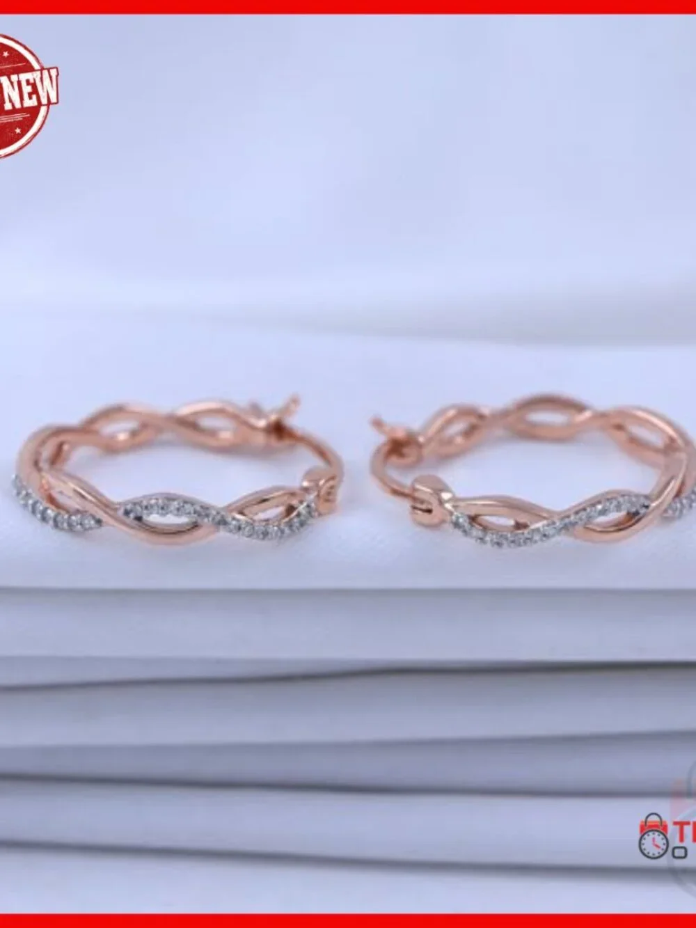 Twisted Hoop Diamond Earrings 14K Gold Plated Sterling Silver